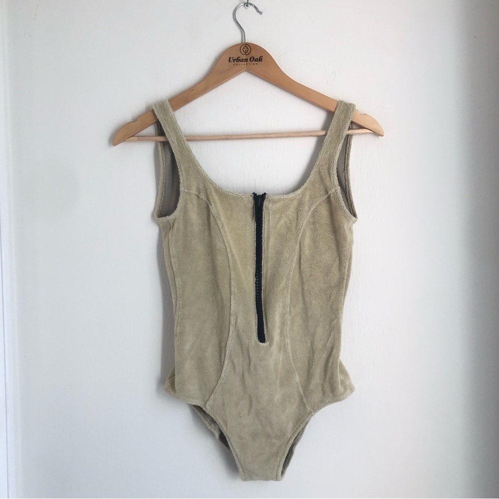 Lisa Marie Fernandez size II (4-6) Beige Terrycloth Zip Front One Piece Swimsuit